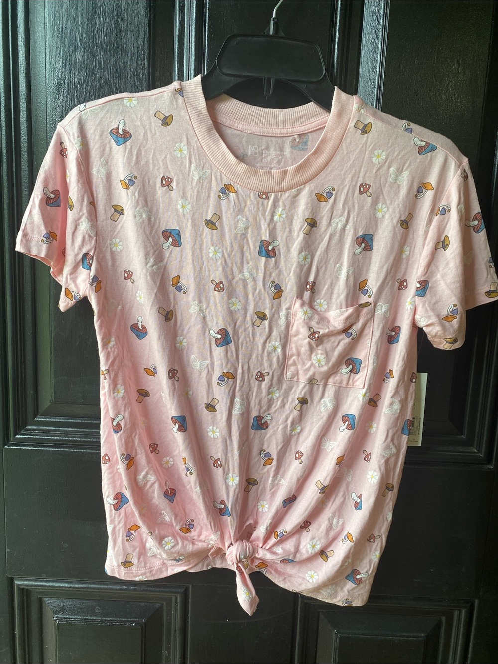 NOBO Pink Mushroom & Daisy Print Tie-Front Top